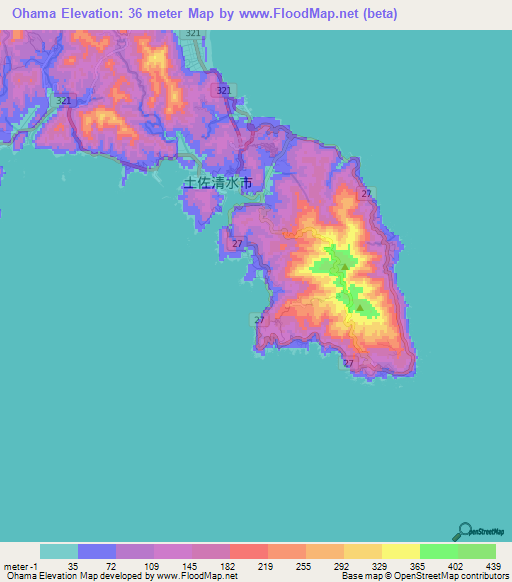 Ohama,Japan Elevation Map