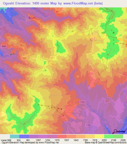 Ogushi,Japan Elevation Map