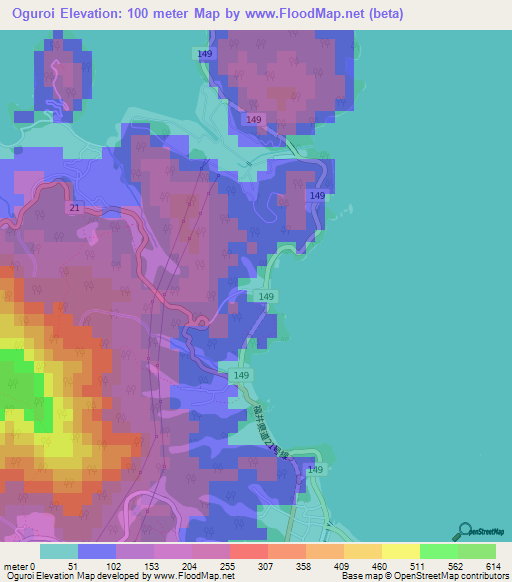 Oguroi,Japan Elevation Map