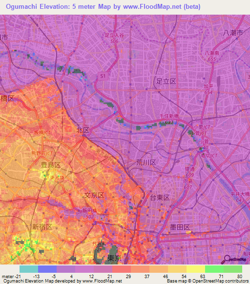 Ogumachi,Japan Elevation Map
