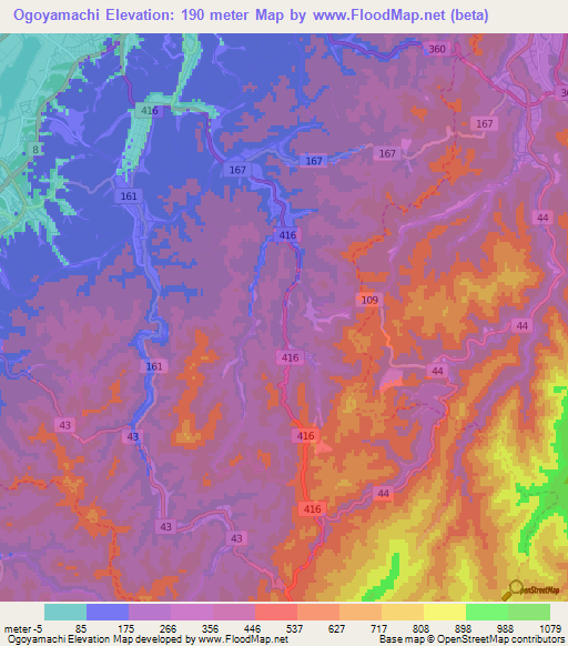 Ogoyamachi,Japan Elevation Map