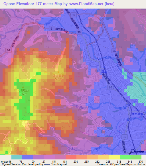 Ogose,Japan Elevation Map