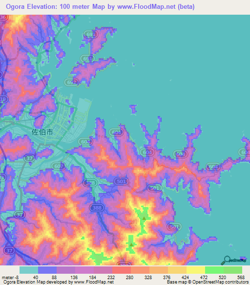 Ogora,Japan Elevation Map
