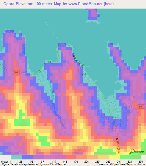 Ogora,Japan Elevation Map