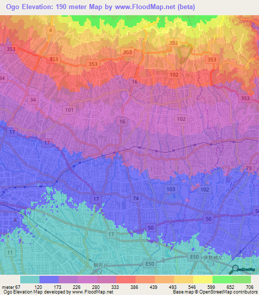 Ogo,Japan Elevation Map