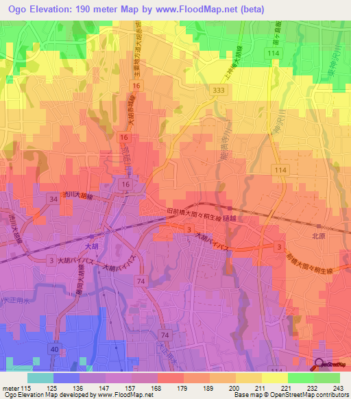 Ogo,Japan Elevation Map