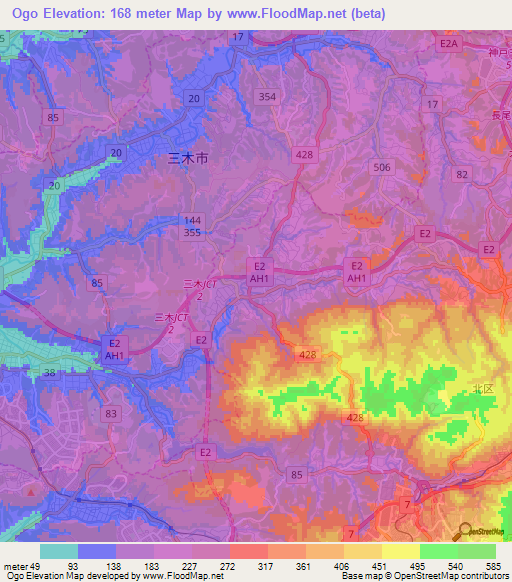 Ogo,Japan Elevation Map
