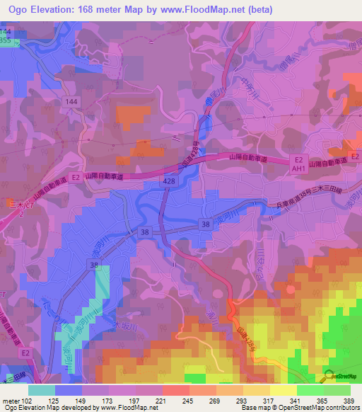 Ogo,Japan Elevation Map