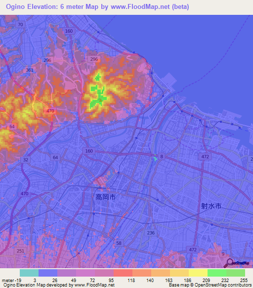 Ogino,Japan Elevation Map