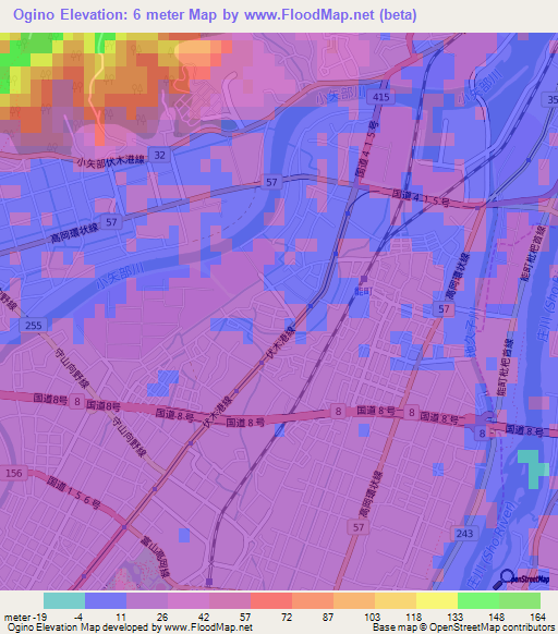 Ogino,Japan Elevation Map