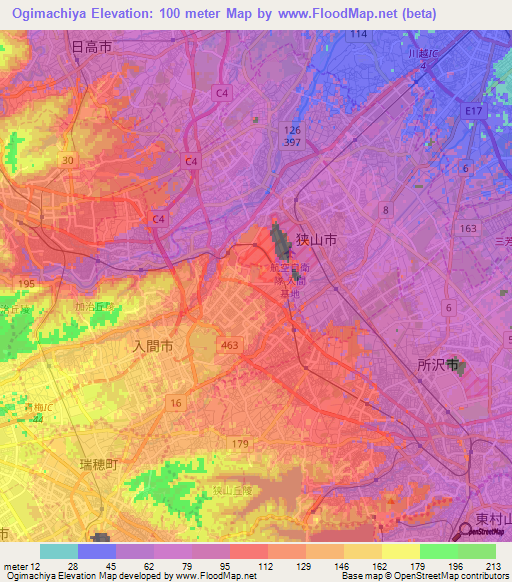 Ogimachiya,Japan Elevation Map