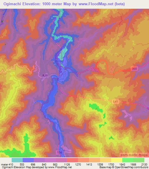 Ogimachi,Japan Elevation Map