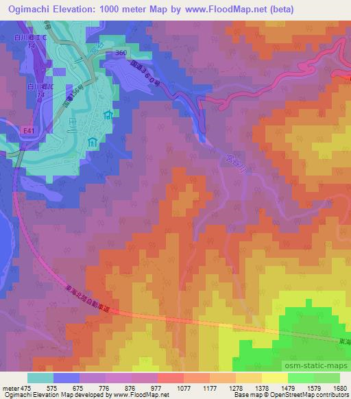 Ogimachi,Japan Elevation Map