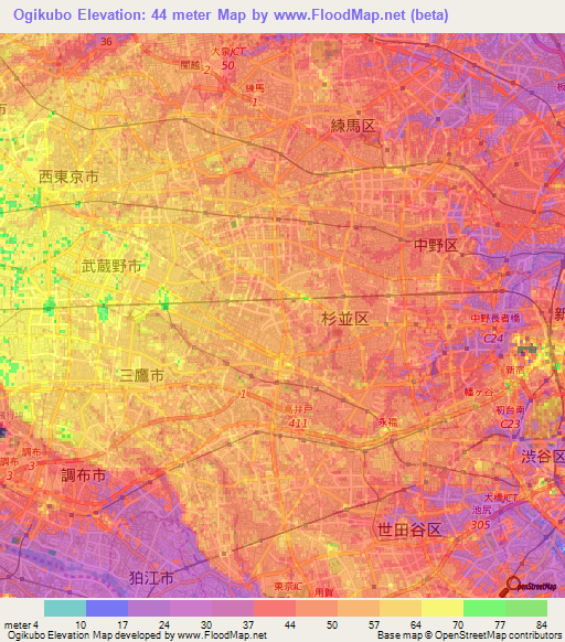 Ogikubo,Japan Elevation Map