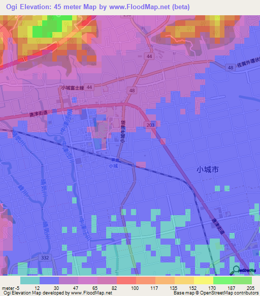 Ogi,Japan Elevation Map