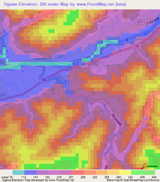 Ogawa,Japan Elevation Map