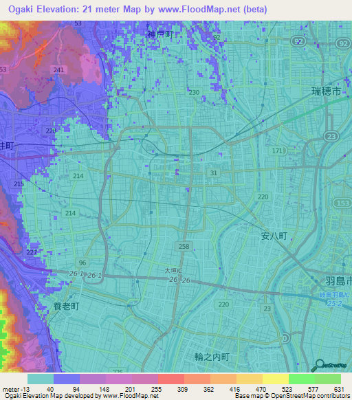 Ogaki,Japan Elevation Map