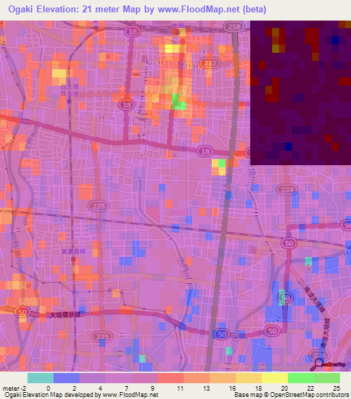 Ogaki,Japan Elevation Map