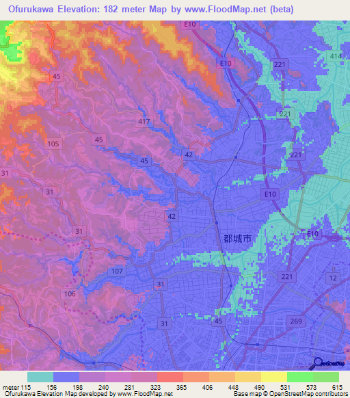 Ofurukawa,Japan Elevation Map