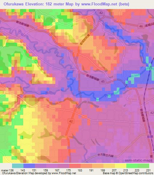 Ofurukawa,Japan Elevation Map