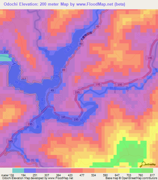 Odochi,Japan Elevation Map