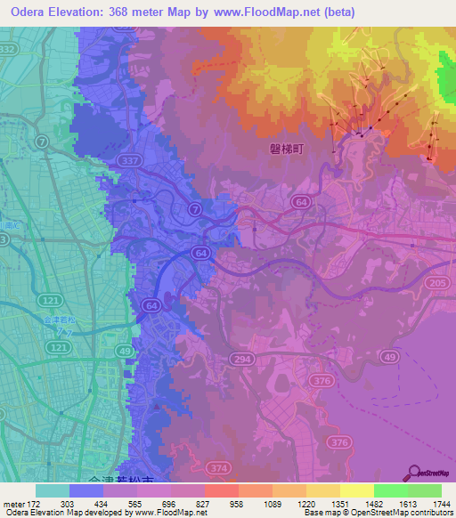 Odera,Japan Elevation Map