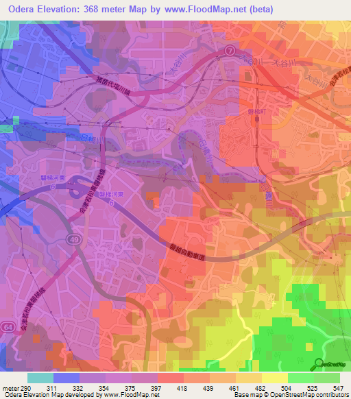 Odera,Japan Elevation Map