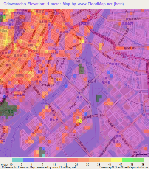 Odawaracho,Japan Elevation Map