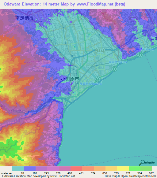 Odawara,Japan Elevation Map