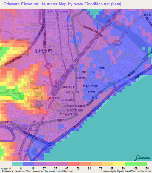 Odawara,Japan Elevation Map
