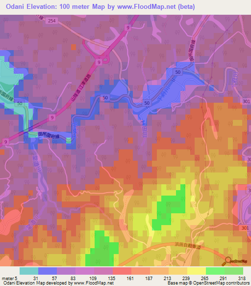 Odani,Japan Elevation Map