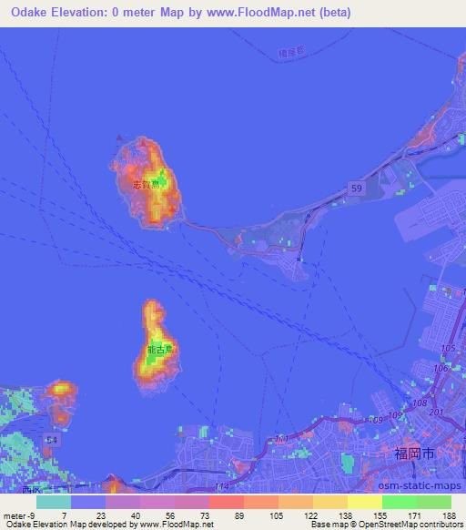 Odake,Japan Elevation Map