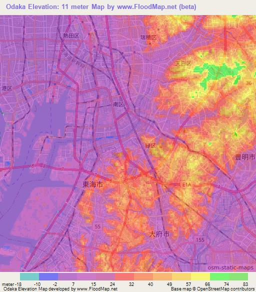 Odaka,Japan Elevation Map