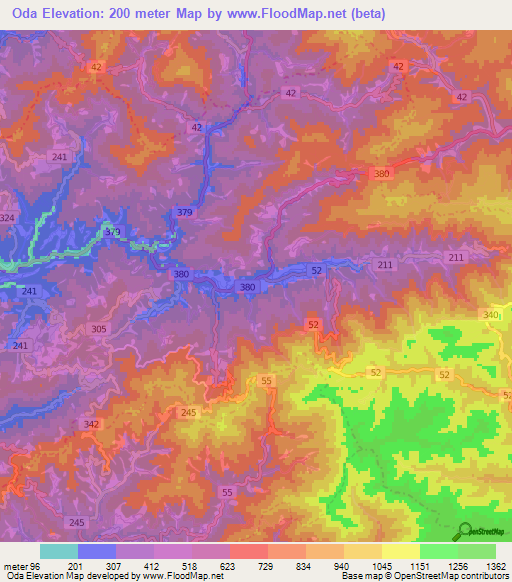 Oda,Japan Elevation Map