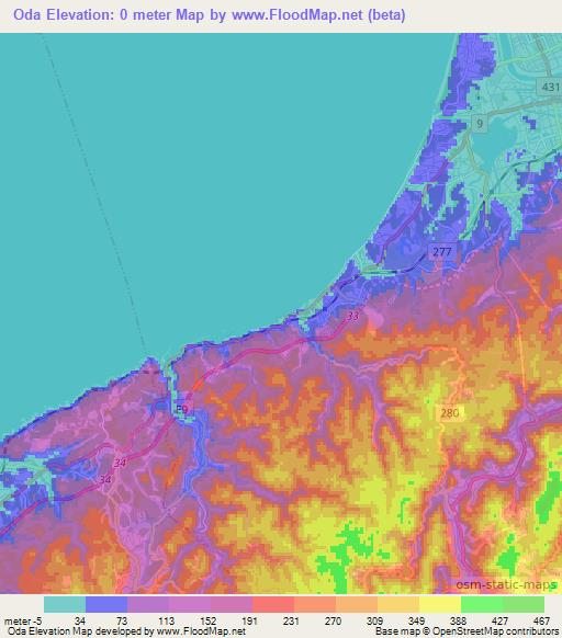 Oda,Japan Elevation Map