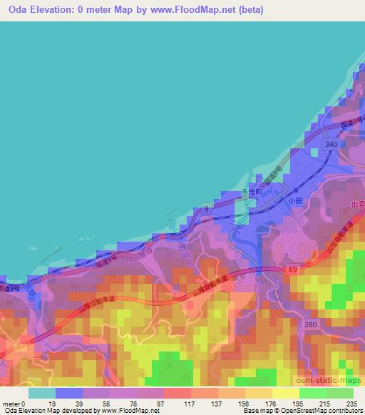 Oda,Japan Elevation Map