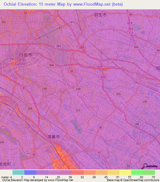 Ochiai,Japan Elevation Map