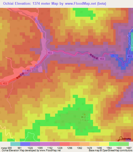 Ochiai,Japan Elevation Map