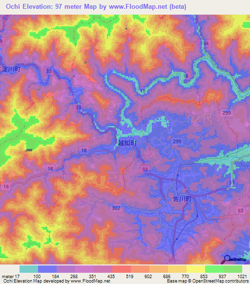 Ochi,Japan Elevation Map