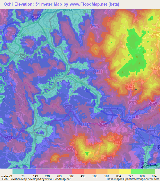Ochi,Japan Elevation Map
