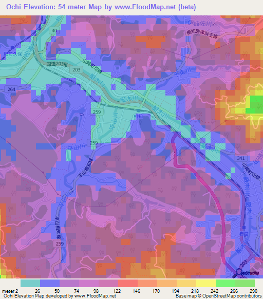 Ochi,Japan Elevation Map