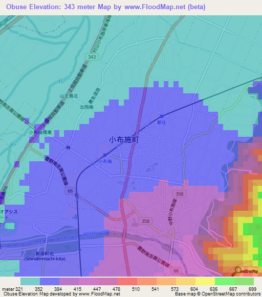 Obuse,Japan Elevation Map