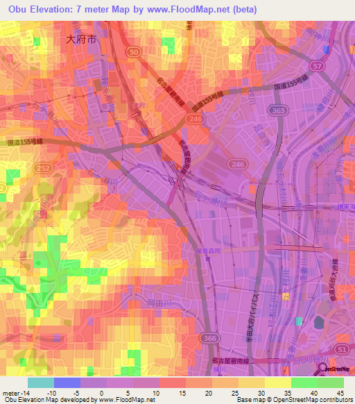 Obu,Japan Elevation Map