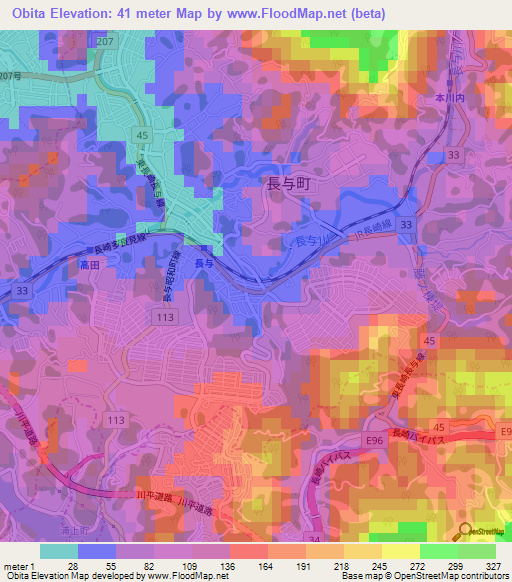 Obita,Japan Elevation Map