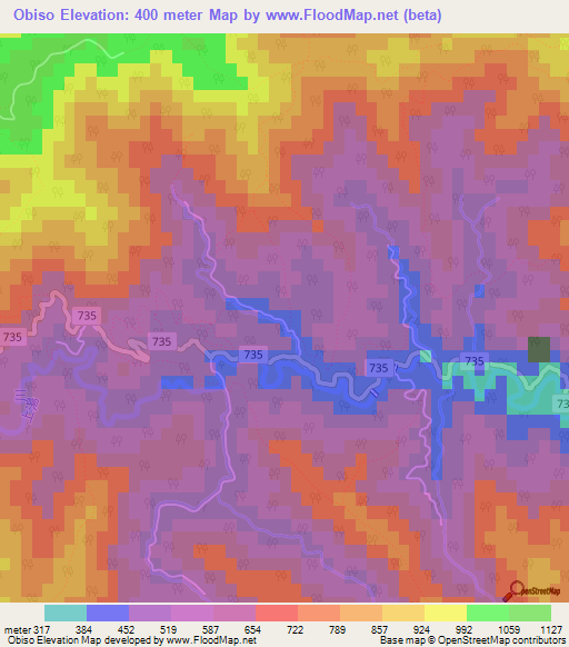 Obiso,Japan Elevation Map