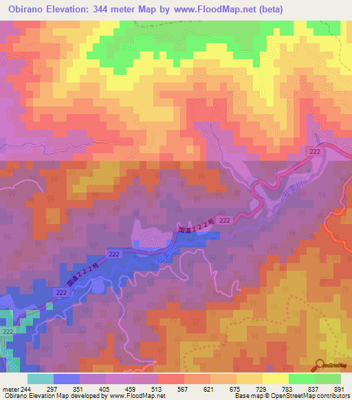 Obirano,Japan Elevation Map