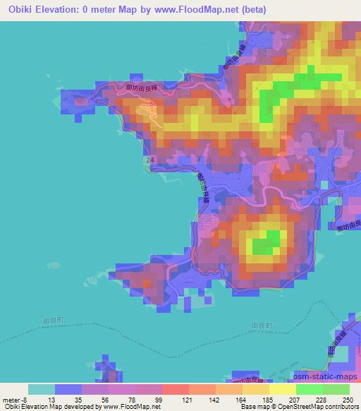 Obiki,Japan Elevation Map