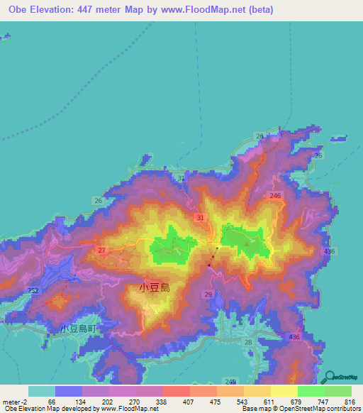 Obe,Japan Elevation Map