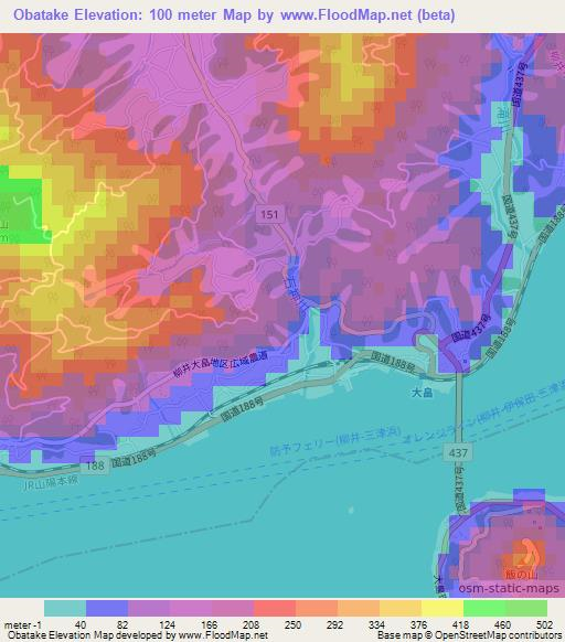 Obatake,Japan Elevation Map
