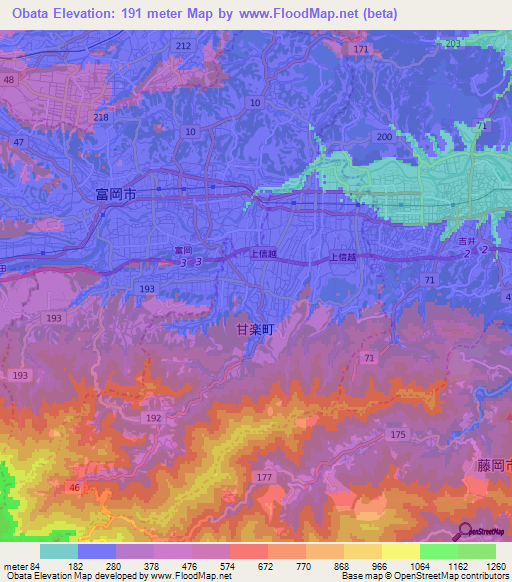 Obata,Japan Elevation Map
